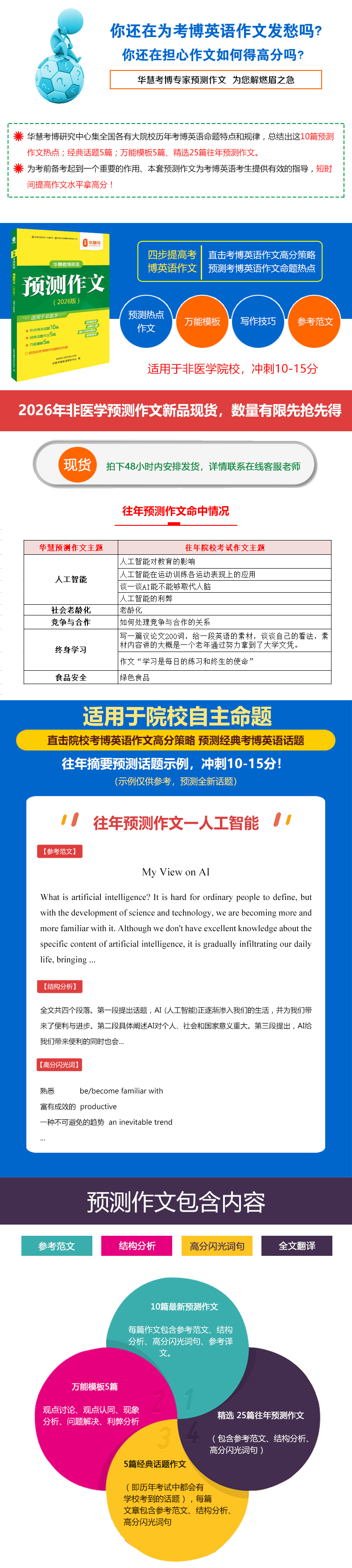 【预售】华慧2026年通用考博英语预测作文适用于非医学命题作文