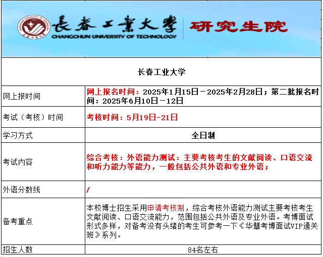 2026年考博长春工业大学考博报名时间、考试内容及备考重点