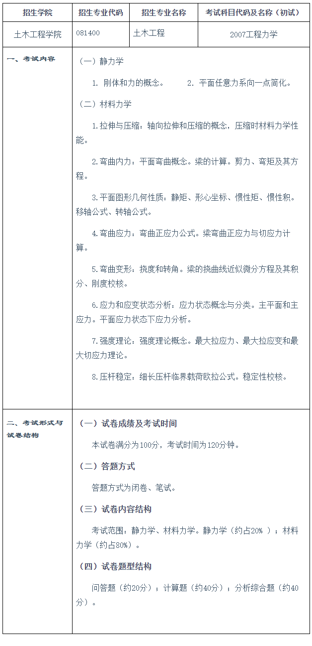 南华大学2026年博士研究生工程力学考试大纲明细