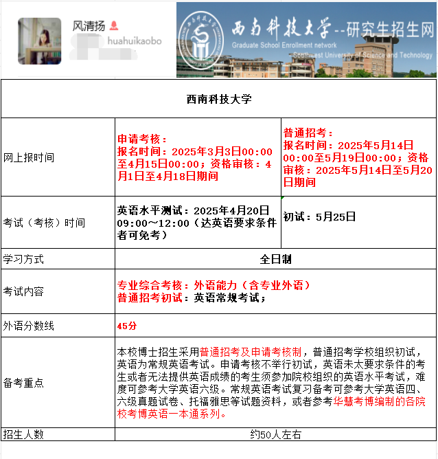 西南科技大学2025年考博报名时间、考试内容及备考重点