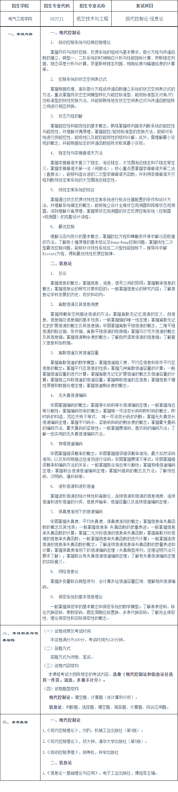 南华大学2026年博士研究生现代控制论/信息论考试大纲明细