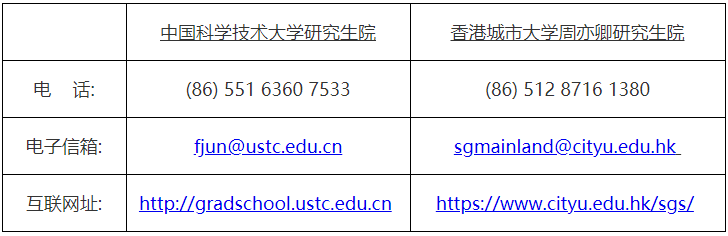 中国科学技术大学与香港城市大学2025年联合培养博士研究生(A类)项目报名须知