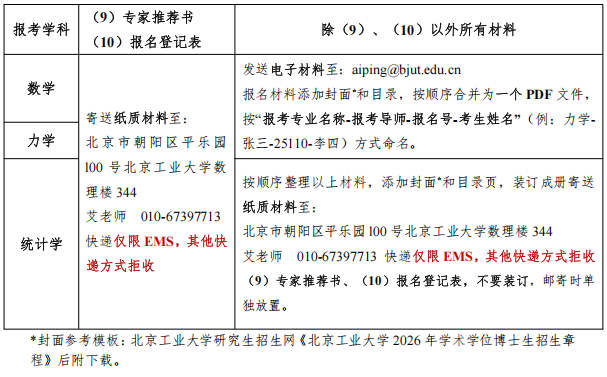 北京工业大学数学统计学与力学学院2026年学术学位博士研究生招生考试申请考核制实施细则