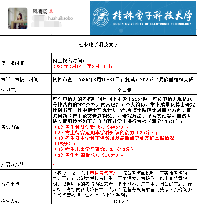 桂林电子科技大学2025年考博报名时间、考试内容及备考重点