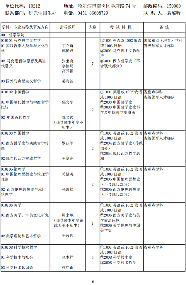 黑龙江大学2023年攻读博士学位研究生招生专业目录