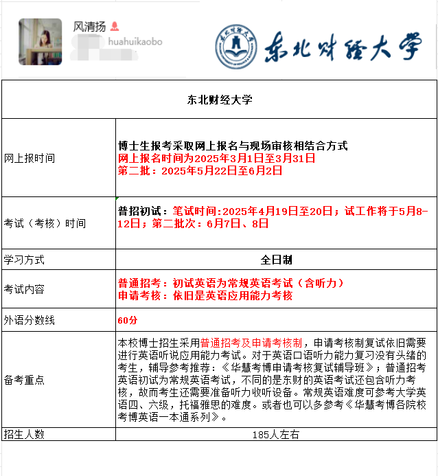 东北财经大学2025年考博报名时间、考试内容及备考重点